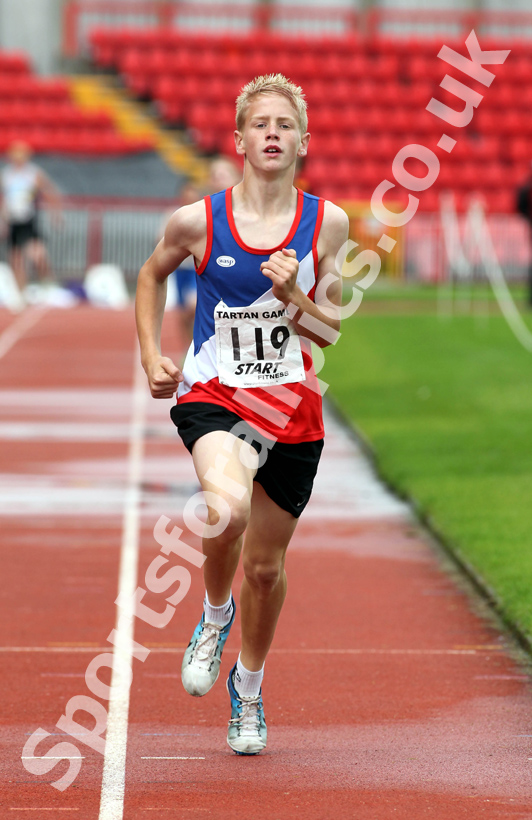 Daniel Smith (Darlington Harriers) on his way to winning the Under-13s 1500 metres, Gateshead Tartan Games